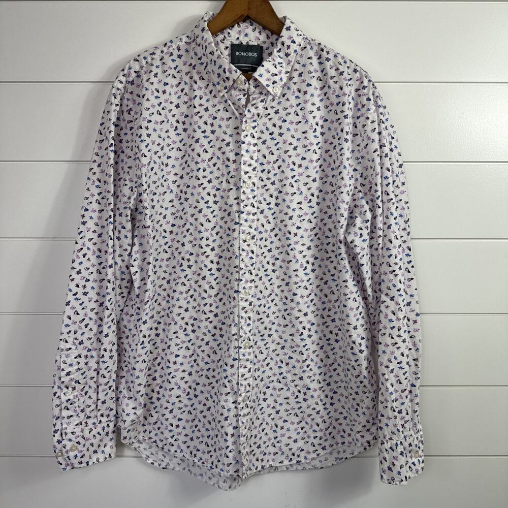 Bonobos Standard Fit Stretch Button Front Shirt White Floral Print sz XL